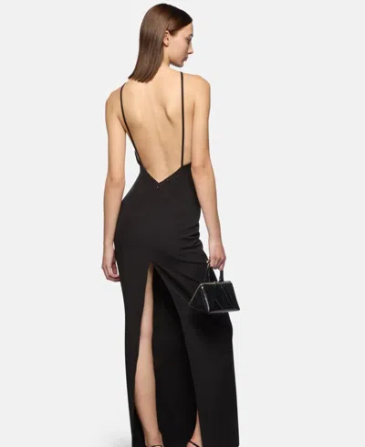 Attico Long Dress Cady Ostrich Feathers Detail In Brown