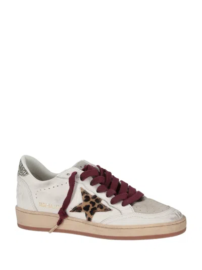 Golden Goose Ballstar White Low Top Sneakers With Glittered Star Patch On The Side And Glittered Heel With Logo L In Multi
