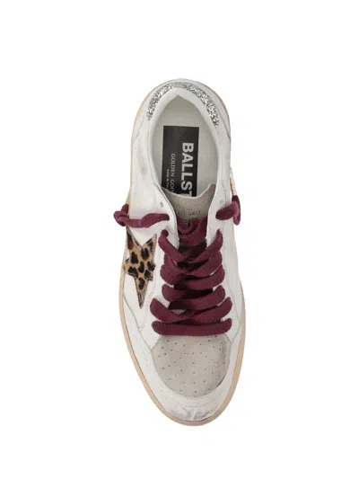 Golden Goose Ballstar White Low Top Sneakers With Glittered Star Patch On The Side And Glittered Heel With Logo L In Multi