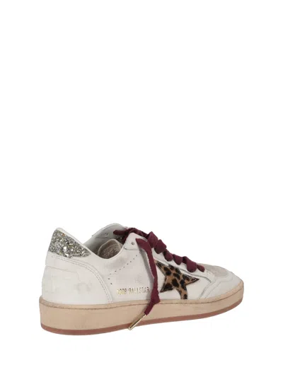 Golden Goose Ballstar White Low Top Sneakers With Glittered Star Patch On The Side And Glittered Heel With Logo L In Multi
