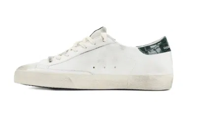 Golden Goose Super-star White Low Top Sneakers With Embossed Logo And Contrasting Heel Tab In Leather Man In White