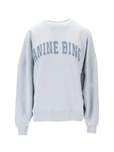 Anine Bing Women Light Blue Crewneck Embroidery Logo Sweatshirt, Xs Luxury Sweatshirts & Hoodies For Women Darv