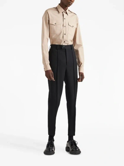 Prada Triangle Logo Buttoned Shirt In Nude