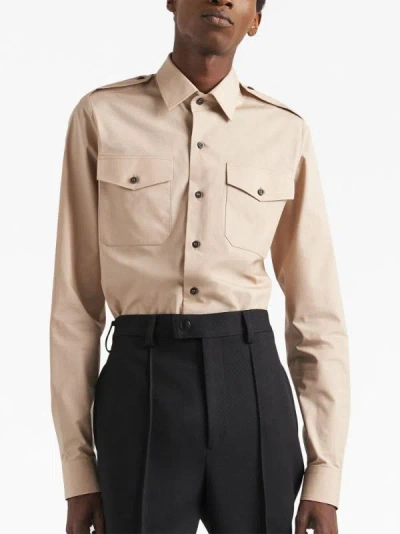 Prada Triangle Logo Buttoned Shirt In Nude