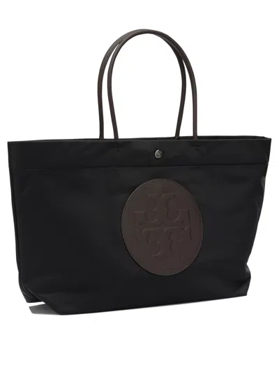 Tory Burch Ella Twisted Black Tote Bag With Logo On The Front In Ecoleather Woman In Black