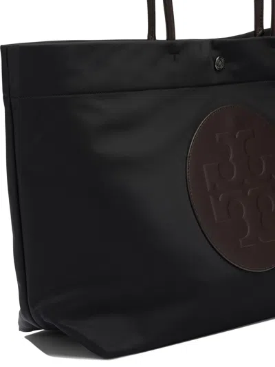 Tory Burch Ella Twisted Black Tote Bag With Logo On The Front In Ecoleather Woman In Black