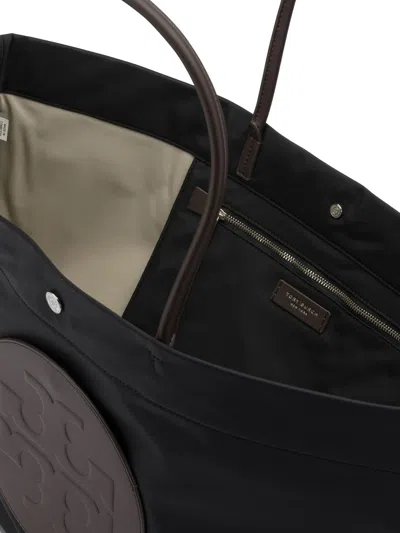 Tory Burch Ella Twisted Black Tote Bag With Logo On The Front In Ecoleather Woman In Black