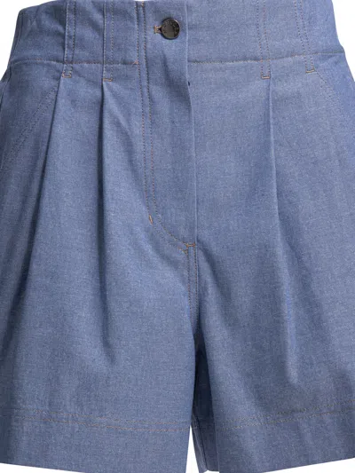 Moncler Women Light Blue Chambray Cotton Shorts, 26 Luxury Shorts For Women Darveys In Blue