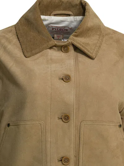 Filson Corduroy-collar Suede Coat In Brown