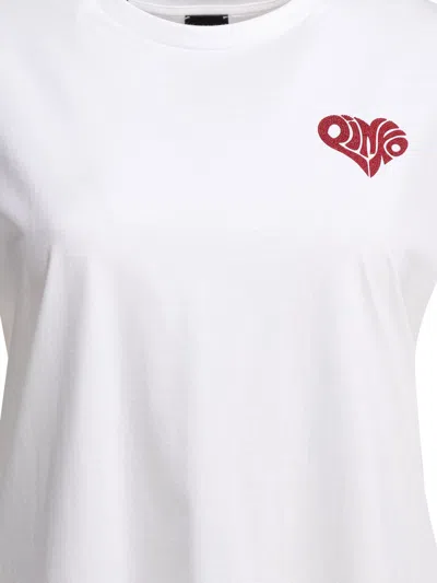 Pinko White Crewneck T-shirt With Logo Detail On The Front And Maxi Print On The Rear In Cotton Woman In Neutral