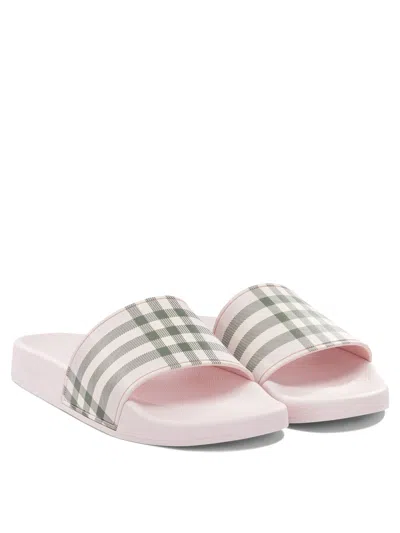 Burberry Check Pattern Slide Sandal Open Toe In Multi