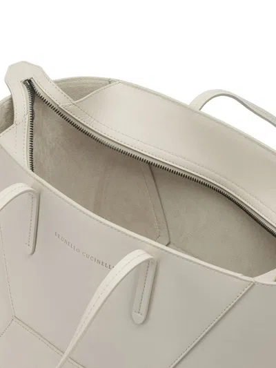 Brunello Cucinelli Bc Duo Logo-detail Shoulder Bag In White