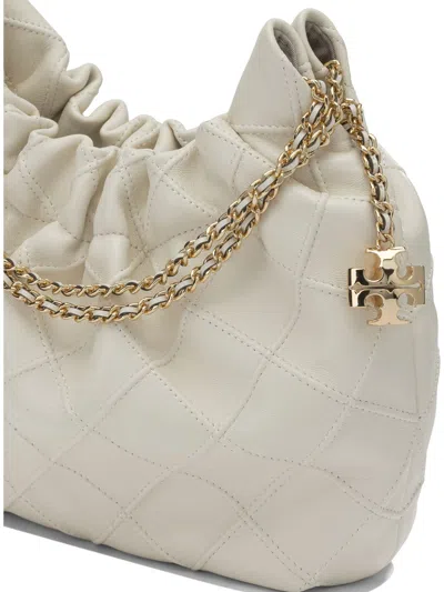 Tory Burch Mini Fleming Soft Distressed Drawstring Bag In White
