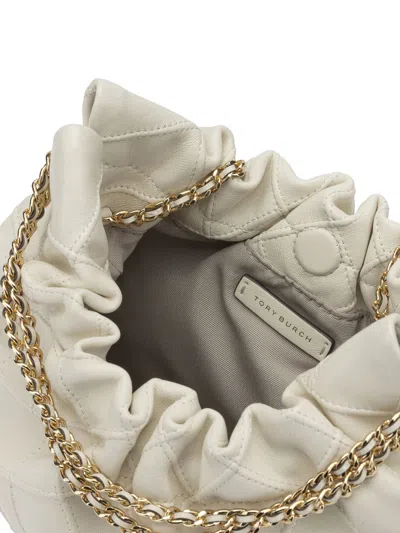 Tory Burch Mini Fleming Soft Distressed Drawstring Bag In White