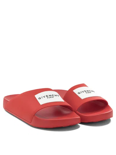 Givenchy Red Polyurethane Label Slide Flat Sandal In Brown