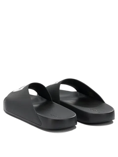 Givenchy Black Sandals With Wide Band And Contrasting Logo Patch In Rubber Man