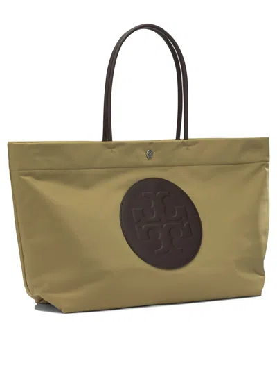 Tory Burch Ella Twist Nylon Shoulder Bag With Maxi Logo Patch On The Front In Green