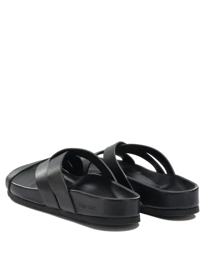 Tom Ford Sandals Open Toe Cross Strap Textured Sole In Black