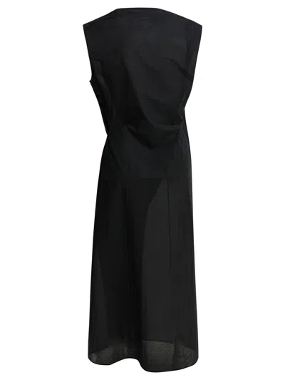 Jacquemus Drap Cotton-blend Poplin Midi Dress In Black