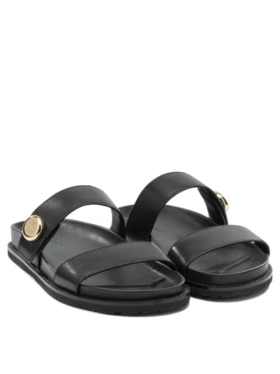 Tory Burch Romy Leather Double Strap Slide Sandals In Black