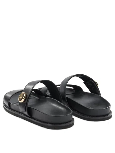 Tory Burch Romy Leather Double Strap Slide Sandals In Black