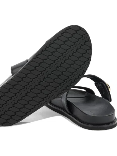 Tory Burch Romy Leather Double Strap Slide Sandals In Black