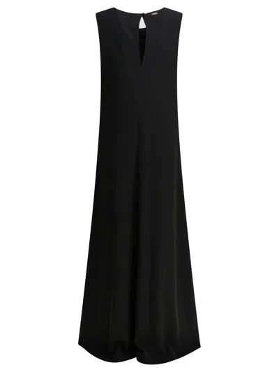 Herno Sleeveless Diagonal Dress Draped Metal Ring In Black