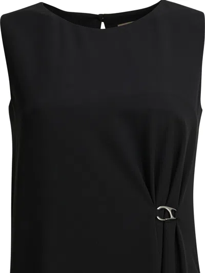 Herno Sleeveless Diagonal Dress Draped Metal Ring In Black