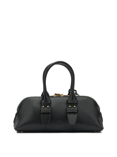 Pinko Bowling Bag Horizontal Black Handbag With Adjustable And Removable Shoulder Strap And Padlock Detail