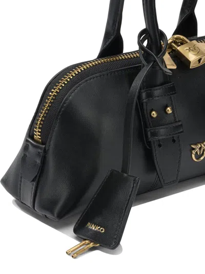 Pinko Bowling Bag Horizontal Black Handbag With Adjustable And Removable Shoulder Strap And Padlock Detail