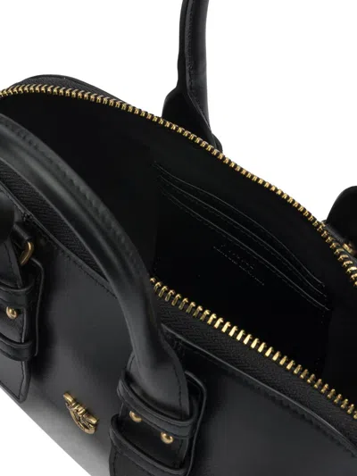 Pinko Bowling Bag Horizontal Black Handbag With Adjustable And Removable Shoulder Strap And Padlock Detail