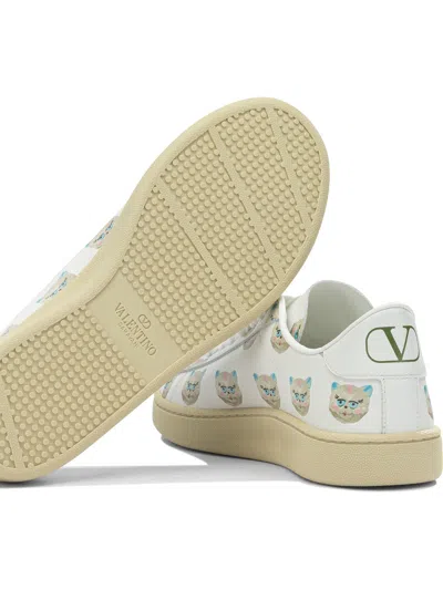 Valentino Garavani Royco Vlogo Cat-print Leather Sneakers In White