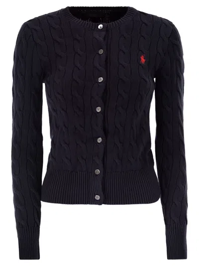 Polo Ralph Lauren Slim-fit A Trecce In Lana E Cachemire Cardigan In Blue