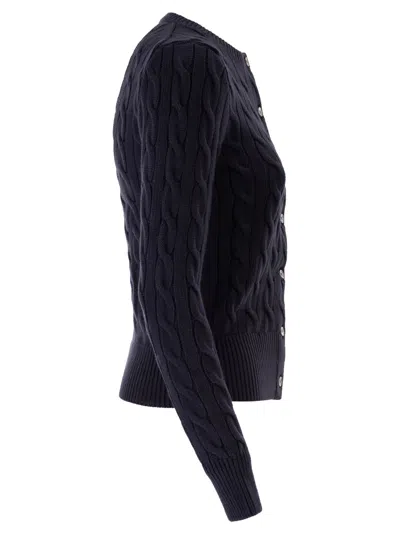 Polo Ralph Lauren Slim-fit A Trecce In Lana E Cachemire Cardigan In Blue