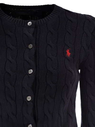 Polo Ralph Lauren Slim-fit A Trecce In Lana E Cachemire Cardigan In Blue