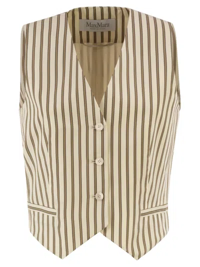 Max Mara Maxmara Mxmfauno Striped Cotton And Silk Canvas Waistcoat In Brown
