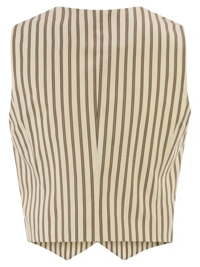 Max Mara Maxmara Mxmfauno Striped Cotton And Silk Canvas Waistcoat In Brown