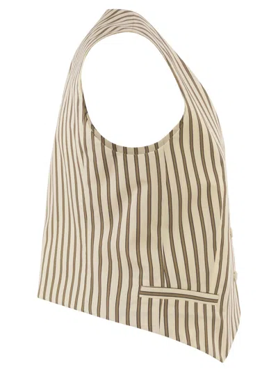 Max Mara Maxmara Mxmfauno Striped Cotton And Silk Canvas Waistcoat In Brown