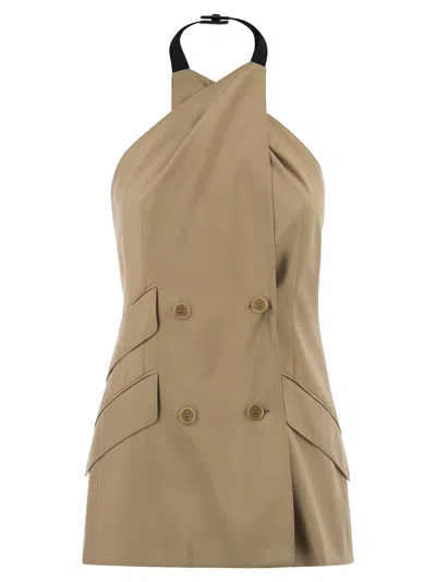 Max Mara Maxmara Mxsnuraghe Sleeveless Jacket In Wool And Silk Poplin In Brown