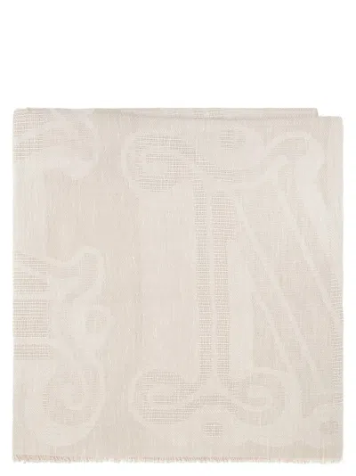 Max Mara Monogram-jacquard Scarf In Gold