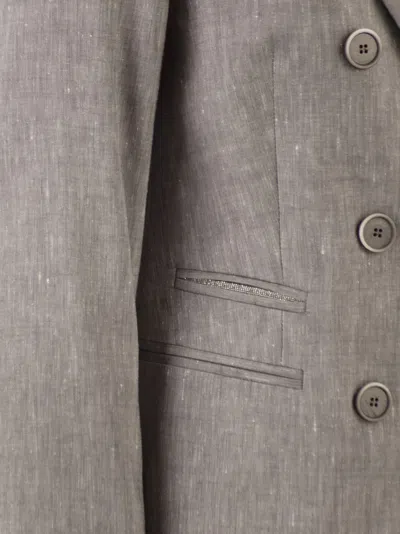Peserico Double Breasted Blazer In Linen And Wool Blend In Gray