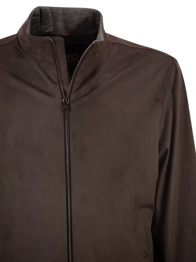 Herno Men Suede Microfibre Jacket In Brown