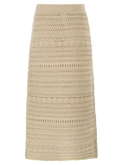 Fabiana Filippi Pencil Skirt In Wool And Cotton With Sequins In Neutral