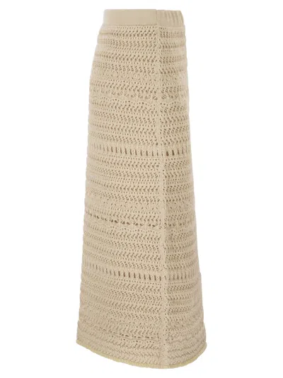 Fabiana Filippi Pencil Skirt In Wool And Cotton With Sequins In Neutral