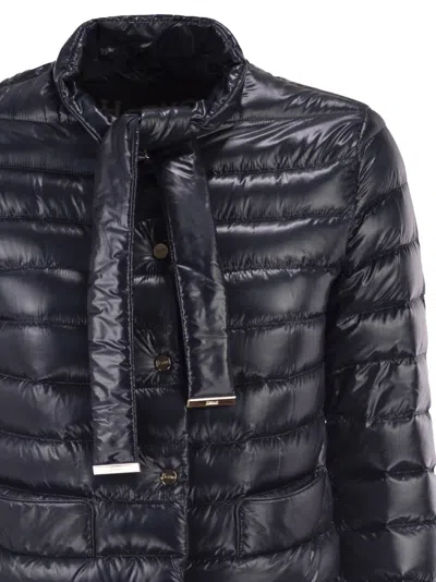 Herno Ultra Light Down Jacket With Bow Neckline In Blue