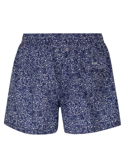 Kiton Short Patterned Swim Boxers In Blue