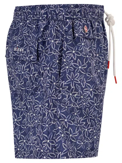 Kiton Short Patterned Swim Boxers In Blue