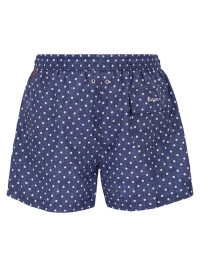 Kiton Short Patterned Swim Boxers In Blue