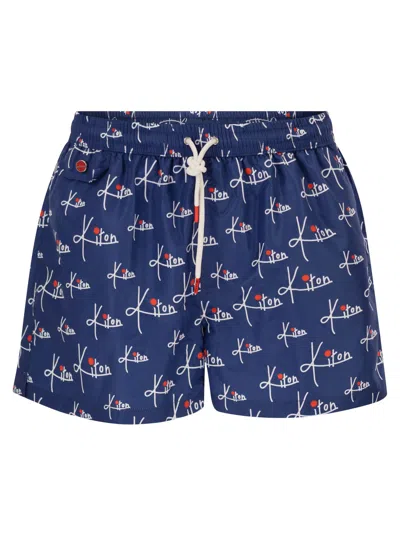 Kiton Short Patterned Swim Boxers In Blue