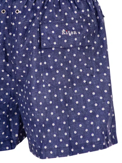 Kiton Short Patterned Swim Boxers In Blue